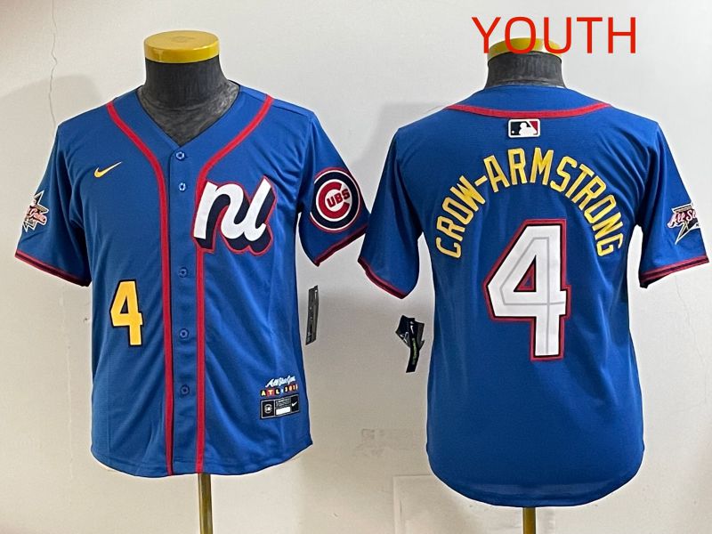 Youth 2025 Chicago Cubs #4 Crow-Armstrong Blue All star Nike MLB Jersey style 1->youth mlb jersey->Youth Jersey
